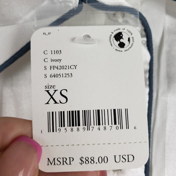 Free People XS Wide Leg Satin Pajama Set Ivory White Stripe Minimalist Basic NWT - Picture 5 of 10